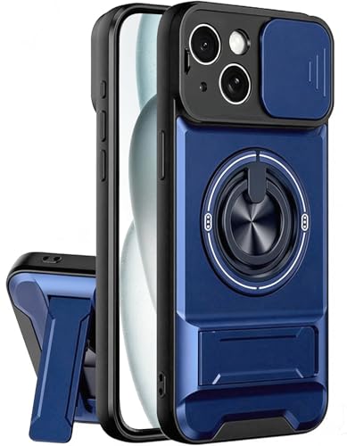 Dssairo for iPhone 15 case with 360°Rotation Magnetic Ring Compatible with MagSafe Slide Camera Cover Foldable Stand Military-Grade Shockproof Protective case (Blue, iPhone 15) - color: Blue, size: iPhone 15