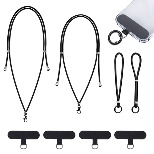 SEVENKA 2 Adjustable Phone Lanyards, Universal Crossbody Neck Straps & 2 Wrist Straps & 4 Phone Tether Tab, Hands-Free, Secure, Stylish Multifunctional Phone Straps for Full Cases - color: Black