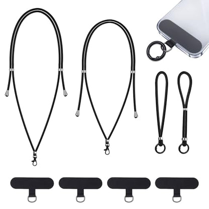 SEVENKA 2 Adjustable Phone Lanyards, Universal Crossbody Neck Straps & 2 Wrist Straps & 4 Phone Tether Tab, Hands-Free, Secure, Stylish Multifunctional Phone Straps for Full Cases - color: Black