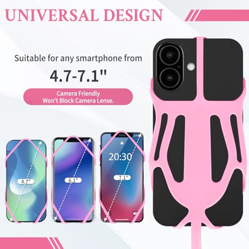 HOTEMIA Silicone Phone Lanyard Holder with Carabiner, Universal Phone Strap,Anti-Theft Phone Case with retractable tether - color: Pink
