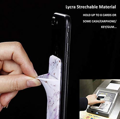 2Pack Marble Adhesive Phone Pocket,Cell Phone Stick On Card Wallet Sleeve,Credit Cards/ID Card Holder(Double Secure) with Sticker for Back of iPhone,Android and All Smartphones-Black&Purple Marble - color: Black Marble,Purple Marble
