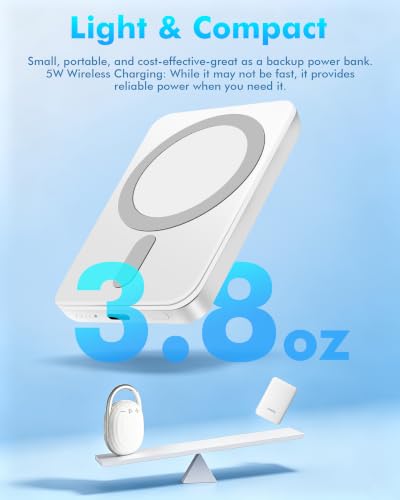 Miady 2-Pack MagSafe-Compatible Portable Charger | 5000mAh Mini Magnetic Power Bank, Compact 5W Wireless Battery Pack for iPhone 16/15/14/13/12 (Black+White) - color: Black+White