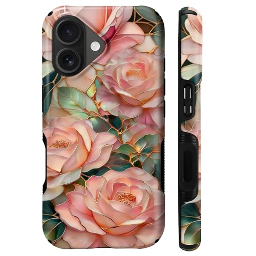 Case for iPhone 16 Plus | Anti-Slip Side Handle| Bold Protective Design | Compatible with MagSafe | Stained Glass Pink Flower | - color: Stained Glass Pink Flower, size: iPhone 16 Plus