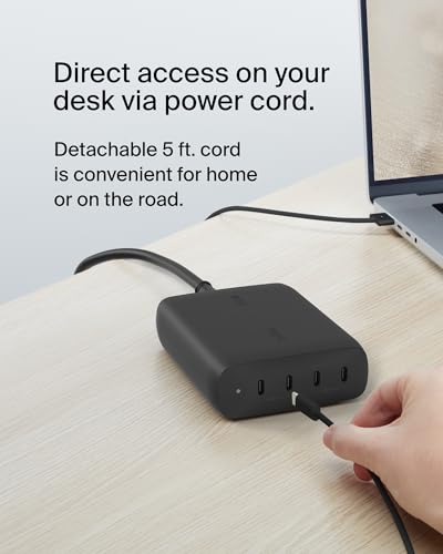 Belkin 200W 4-Port GaN USB C Charger Block, Fast Charging for MacBook - color: Black