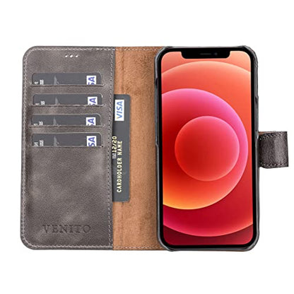 Venito Florence Leather Wallet Phone Case Compatible with iPhone 13 Pro (6.1 inch) - Extra Secure with RFID Blocking - Detachable Phone Wallet (Faded Gray)* - color: Faded Gray, size: iPhone 13 Pro