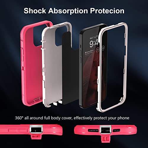 Sansunto Case Designed for iPhone 13 Pro, 3 Layer Heavy Duty Shockproof Protective Case, Silicone Rubber Cover Rugged Hybrid Full Body Protection Bumper for Women (Rose/White) - color: Rose/White