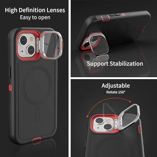 Follaroma for iPhone 13 Case with Stand & Built-in Camera Cover, MagSafe Compatible, Heavy-Duty Shockproof Protection, Magnetic & Rugged Phone Cover for iPhone 13 6.1'', Black-red - color: Black-red
