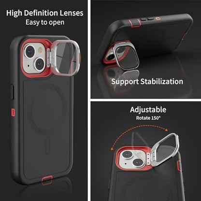 Follaroma for iPhone 13 Case with Stand & Built-in Camera Cover, MagSafe Compatible, Heavy-Duty Shockproof Protection, Magnetic & Rugged Phone Cover for iPhone 13 6.1'', Black-red - color: Black-red