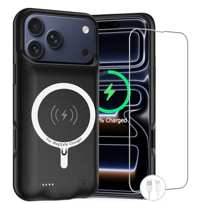 Battery Case for iPhone 17 Pro,10000mAh Rechargeable Portable Charging Case with Wireless Charging Compatible for iPhone 17 Pro (6.3 inch) 2025 with Carplay Extended Battery Pack Charger Cover (Black) - size: iPhone 17 Pro-10000mAh Black