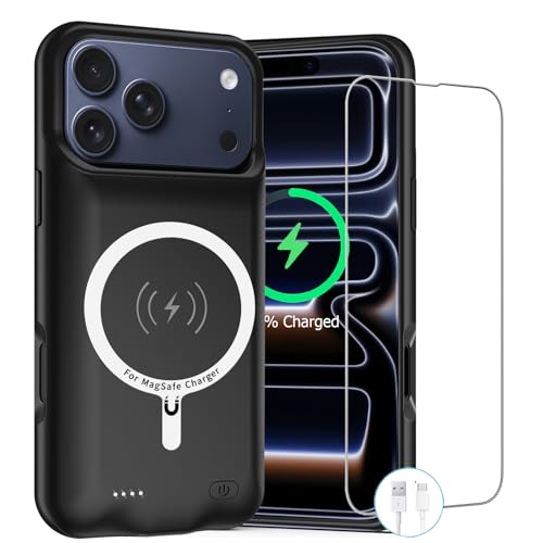 Battery Case for iPhone 17 Pro,10000mAh Rechargeable Portable Charging Case with Wireless Charging Compatible for iPhone 17 Pro (6.3 inch) 2025 with Carplay Extended Battery Pack Charger Cover (Black) - size: iPhone 17 Pro-10000mAh Black