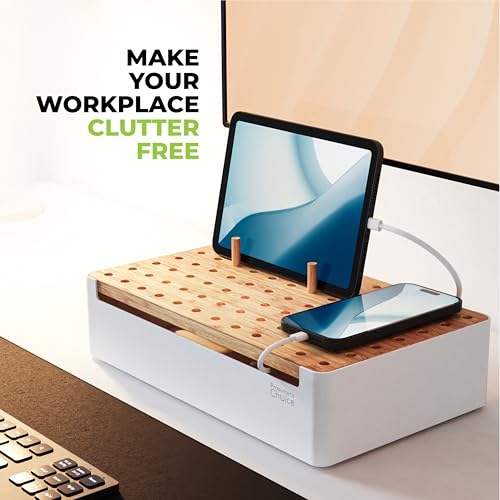 Prosumer's Choice Bamboo Charging Station - Multi Charger Organizer Desk Docking for Phones, Tablets, Laptop Wooden with Removable Dividers Cables Not Included