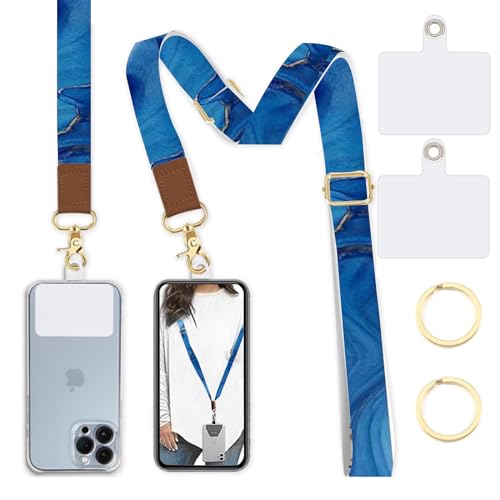 Phone Lanyard Wrist Strap Crossbody Adjustable, Cell Phone Lanyard for Around The Neck Shoulder Wristlet Strap - color: Blue Marble