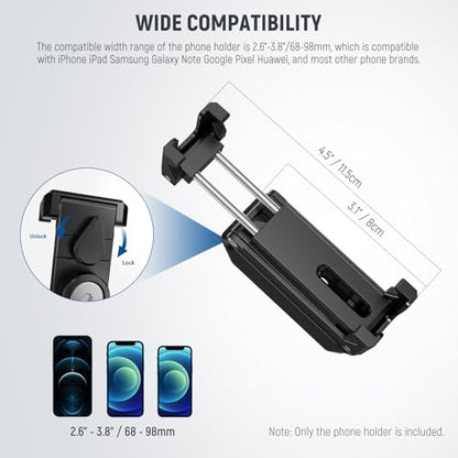 NEEWER Phone Tripod Mount with Cold Shoes, Metal Smartphone Tripod Adapter Compatible with iPhone, Multi Angle Tri Fold Cell Phone Holder, Handheld Phone Grip for Streaming Vlog SP-04