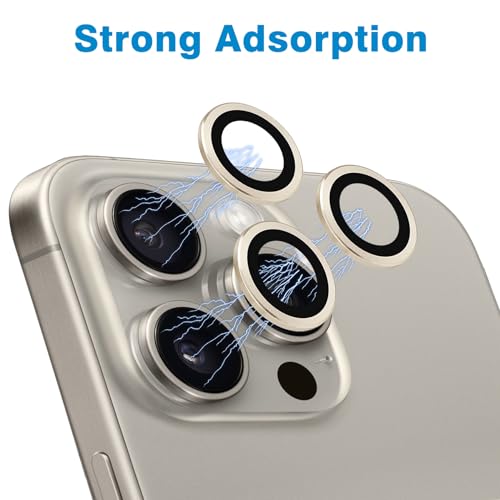Compatible with iPhone 15 Pro/15 Pro Max Camera Lens Protector, Anti-Scratch Lens Cover 9H Tempered Glass Metal Camera Screen Protector Shockproof Camera Ring - Natural Titanium - color: Natural Titanium