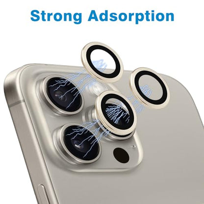 Compatible with iPhone 15 Pro/15 Pro Max Camera Lens Protector, Anti-Scratch Lens Cover 9H Tempered Glass Metal Camera Screen Protector Shockproof Camera Ring - Natural Titanium - color: Natural Titanium