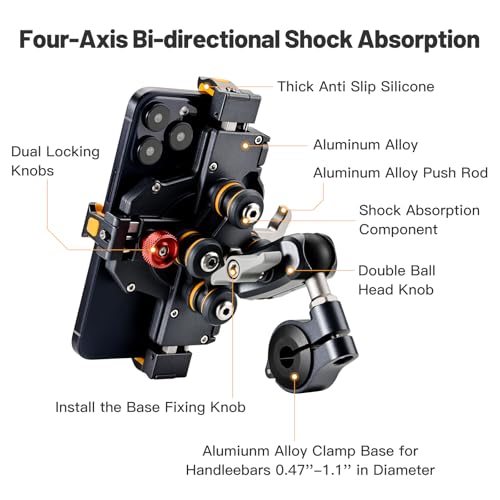 Aluminum Motorcycle Cell Phone Mount with Vibration Dampener, M1 Anti-Theft MTB Phone Mount for Motorcycle ATV Bike UTV Scooter, ATV Phone Holder Fit 6.1"-7.2" Phone, High-Speed Secure Lock - style: M1