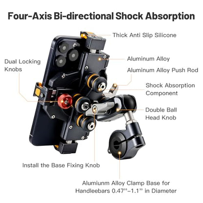 Aluminum Motorcycle Cell Phone Mount with Vibration Dampener, M1 Anti-Theft MTB Phone Mount for Motorcycle ATV Bike UTV Scooter, ATV Phone Holder Fit 6.1"-7.2" Phone, High-Speed Secure Lock - style: M1