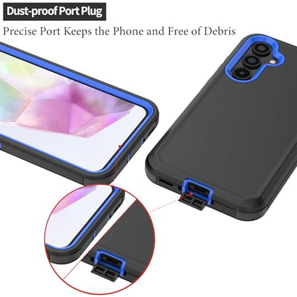 Compatible with Samsung Galaxy A35 Case, with Belt Clip Holster Heavy Duty Rugged Shockproof Full Body Protection Kickstand Cover for Samsung Galaxy A35 Phone (Black+Blue) - color: Black+Blue