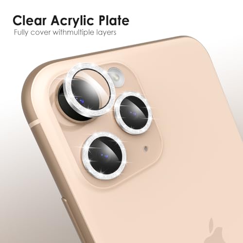 TENOC Camera Lens Protector for iPhone 11 Pro & 11 Pro Max, Silver Glitter - size: iPhone 11 Pro/11 Pro Max
