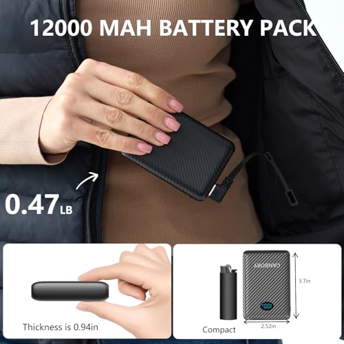 2 Pack 5V 2A/3A Battery Pack for Heated Vest Heated Jacket, 12000mAh Power Bank for Heated Apparel with LED Display with 7.4V DC Port - size: 2 PACK 7.4V 12000mAh