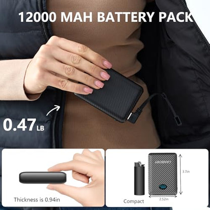 2 Pack 5V 2A/3A Battery Pack for Heated Vest Heated Jacket, 12000mAh Power Bank for Heated Apparel with LED Display with 7.4V DC Port - size: 2 PACK 7.4V 12000mAh