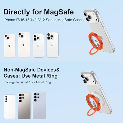 Magnetic Phone Ring for MagSafe Grip,Dual Magnetic Phone Stand - color: Orange