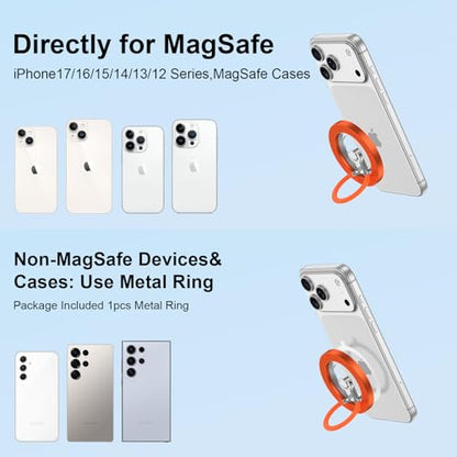 Magnetic Phone Ring for MagSafe Grip,Dual Magnetic Phone Stand - color: Orange