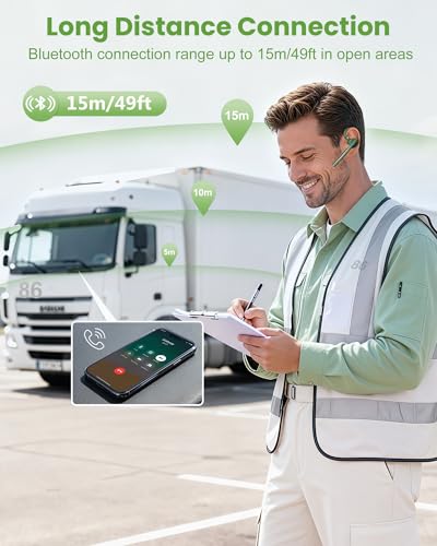 Bluetooth Headset,72H Work Single-Ear Wireless Earpiece for Cell Phone Call - color: Solid army green