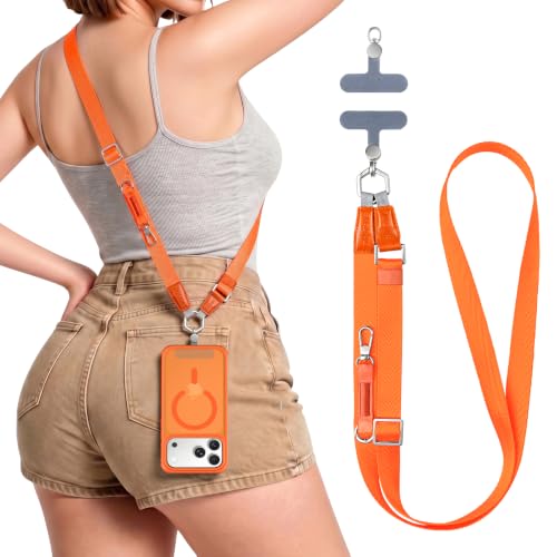 Phone Lanyard Crossbody, Adjustable Ergonomic Shoulder Phone Strap - color: Orange