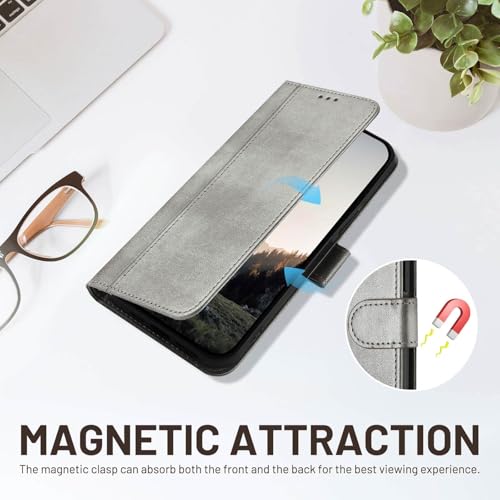 for Galaxy A17 5G Phone Case Wallet and Wrist Strap (Gray) | Card Holder Slots, PU Leather, Flip Cover, Magnetic Closure, Kickstand, Folio Protective, for Samsung A17 Case - color: Gray