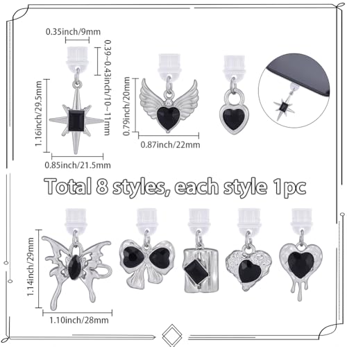 SUNNYCLUE 8pcs Halloween Anti Dust Plug Charm Phone Dust Plug Charm Black Silver Gothic Alloy Plastic Heart Mobile Phone e Reader Anti Dusts Plugs Protectors Cover for Cellphone Laptops Earphone Adult - style: Style 2
