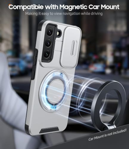 JAME for Samsung Galaxy S22 Case with Ring Stand & Slide Camera Cover - color: Silver, size: Galaxy S22