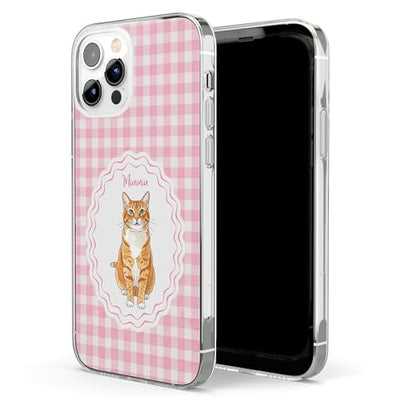 Custom Pet Portrait Watercolor Striped Pattern - Personalized Phone Case Custom Aesthetic Protective Cellphone Cover Accessory Present for Dog Cat Mom Dad Animal Lover