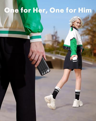 charmast 2 Pack Portable Charger, 10000mAh Power Bank Built-in Cables - color: Black+White