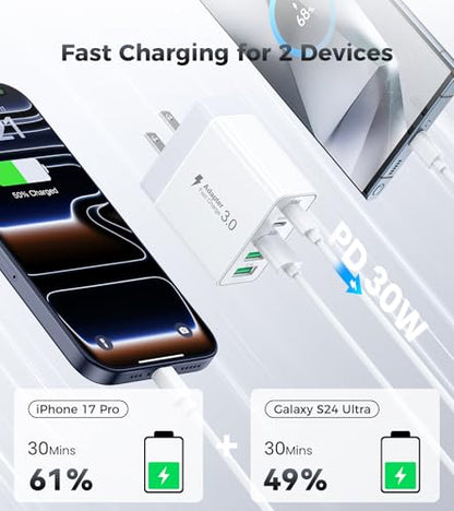 [2-Pack] 60W USB C Wall Charger,5-Port Fast USB C Charging Block - color: Updated White