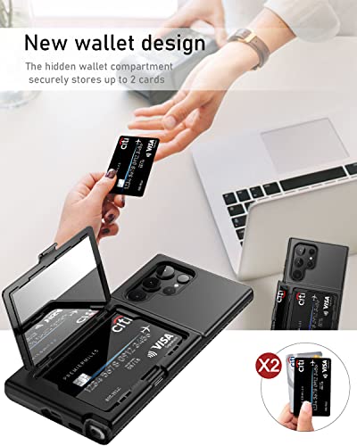 WeLoveCase Samsung Galaxy S22 Ultra Case Wallet Case with Credit Card Holder & Hidden Mirror, All-Round Protection Shockproof Phone Cover Designed for Samsung Galaxy S22 Ultra, 6.8 Inch Back Black - color: Black