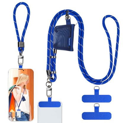 HOTEMIA Phone Lanyard and Wrist Straps, Adjustable Cell Phone Lanyard Crossbody with Detachable Wallet, 8mm Thick iPhone Lanyard for Around the Neck (Blue+Wallet) - color: Blue+wallet