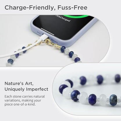POSADINA Natural Stone Phone Charm, Beaded Healing Phone Wrist Strap, Handmade Cellphone Chain Lanyard with Tether Tab - color: Moonlit Tide