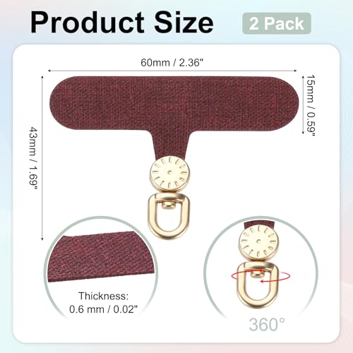uxcell Rotating Phone Lanyard Tab Ultra-Thin No-Adhesive Phone Tether Patch - color: Gold Dial, Burgundy Patch