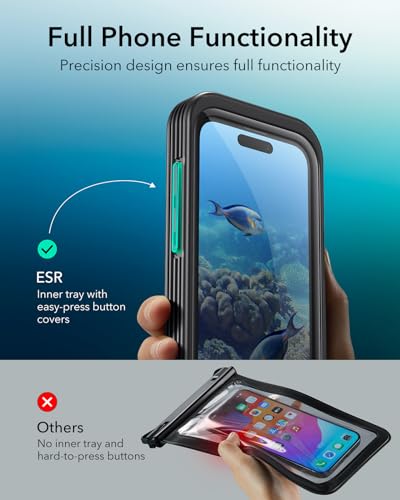 ESR Waterproof Phone Pouch for iPhone 13/14 /15, Black | Underwater Touch Sensitivity, IPX8 Floating Waterproof Cellphone Case with Lanyard, Dry Bag for Snorkeling