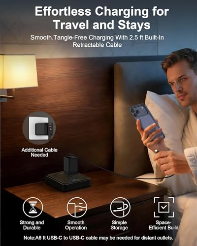 35W Retractable USB C Wall Charger for Samsung Galaxy S26 Ultra S26+ A57 - color: Retractable Wall Charger-White