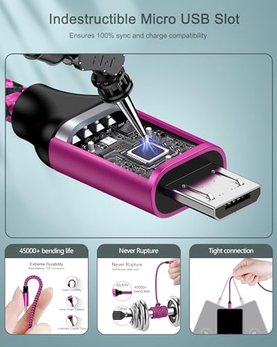 Android Fast Charger for Kindle Fire Wall Adapter + 6FT Micro USB Cable - color: Pink, style: Micro