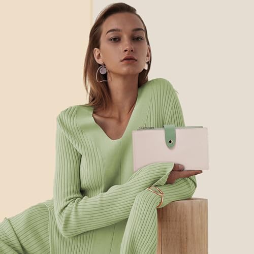 Travelambo RFID Wallet Women Bifold Multi Card Wallet Case with Zipper Pocke Credit Card Holder for Women - color: Beige & Sage Green