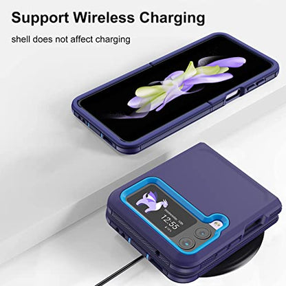 for Galaxy Z Flip 4 Case with Camera Lens Film,Shockproof Protective Phone Case Heavy Duty Full Body Protection Drop Proof Hard Rugged Cover for Samsung Galaxy Z Flip 4 (Dark Blue/Blue) - color: Dark Blue/Blue