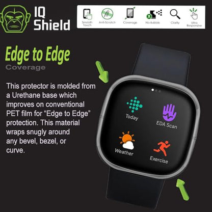 IQShield 6 Pack Screen Protector for Fitbit Versa 2 Easy Install Anti-Scratch Ultra Thin Smudge Resistant Anti-Bubble Clear TPU Film - size: 1.4 INCH
