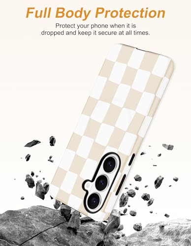 Magnetic Checkered Case for Samsung Galaxy A16 5G, Beige | Compatible with MagSafe, Cute Aesthetic Checkerboard, Soft TPU and Hard PC Protective Phone Cover for Women Girls - color: Beige Checkered