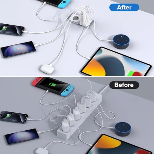 USB Charger Block, 6-in-1 50W Charging Blocks, Fast USB Wall Charger Plug