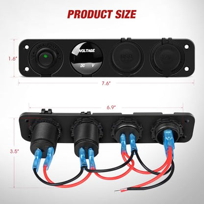 Nilight 4 in 1 Charger Socket Accessory Switch Panel On Off Rocker Toggle - color: Green
