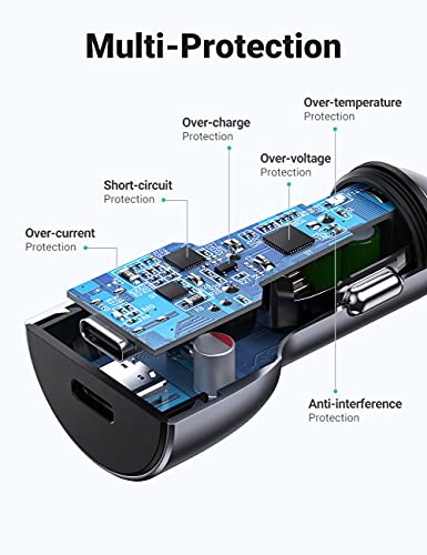 UGREEN USB C Car Charger, 40W Type C Car Charger Dual PD 20W Fast Car Charger Adapter Compatible with iPhone 16/15/14/13/12/11, iPad Pro/Mini/Air, Galaxy S23/S22/S21/S20/S10/Note 20, Pixel 5/4/3
