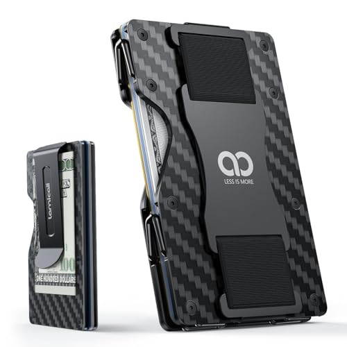 Lamicall Upgraded Hinge Minimalist Wallet for Men, RFID Blocking Wallets - color: Carbon Fiber - CLIP&STRAP